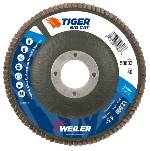 Picture of Weiler Abrasive 4 1/2 X 7/8 40 Grit Phenolic Big CAT Flap Disc Flap